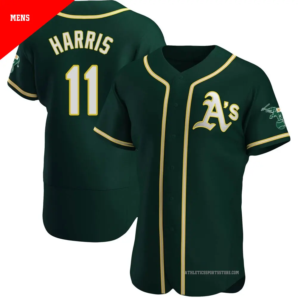 Men's ＃11 Brett Harris Oakland Athletics Green Authentic Alternate Jersey
