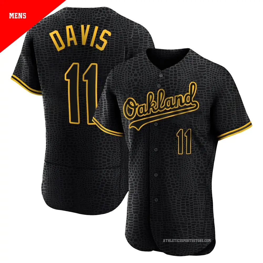 Men's ＃11 Khris Davis Oakland Athletics Black Authentic Snake Skin City Jersey