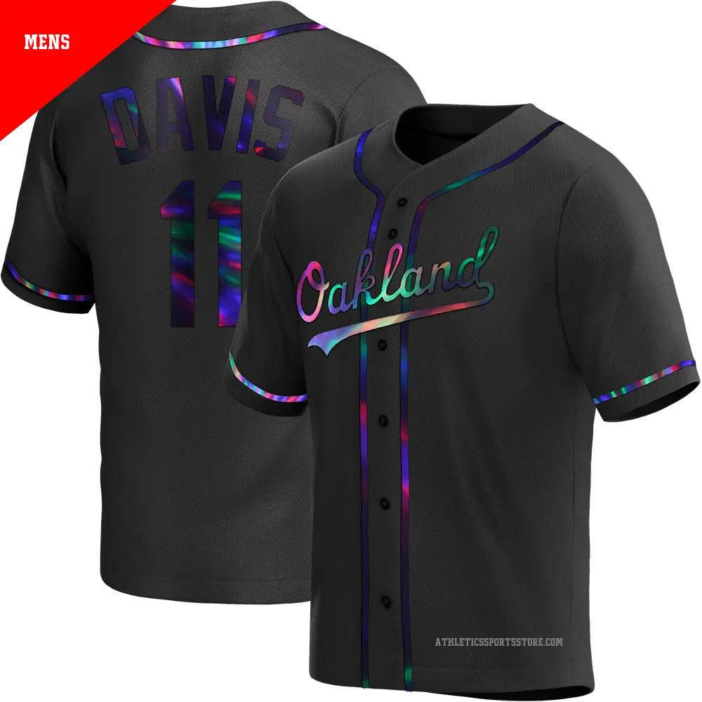 Men's ＃11 Khris Davis Oakland Athletics Black Replica Holographic Alternate Jersey