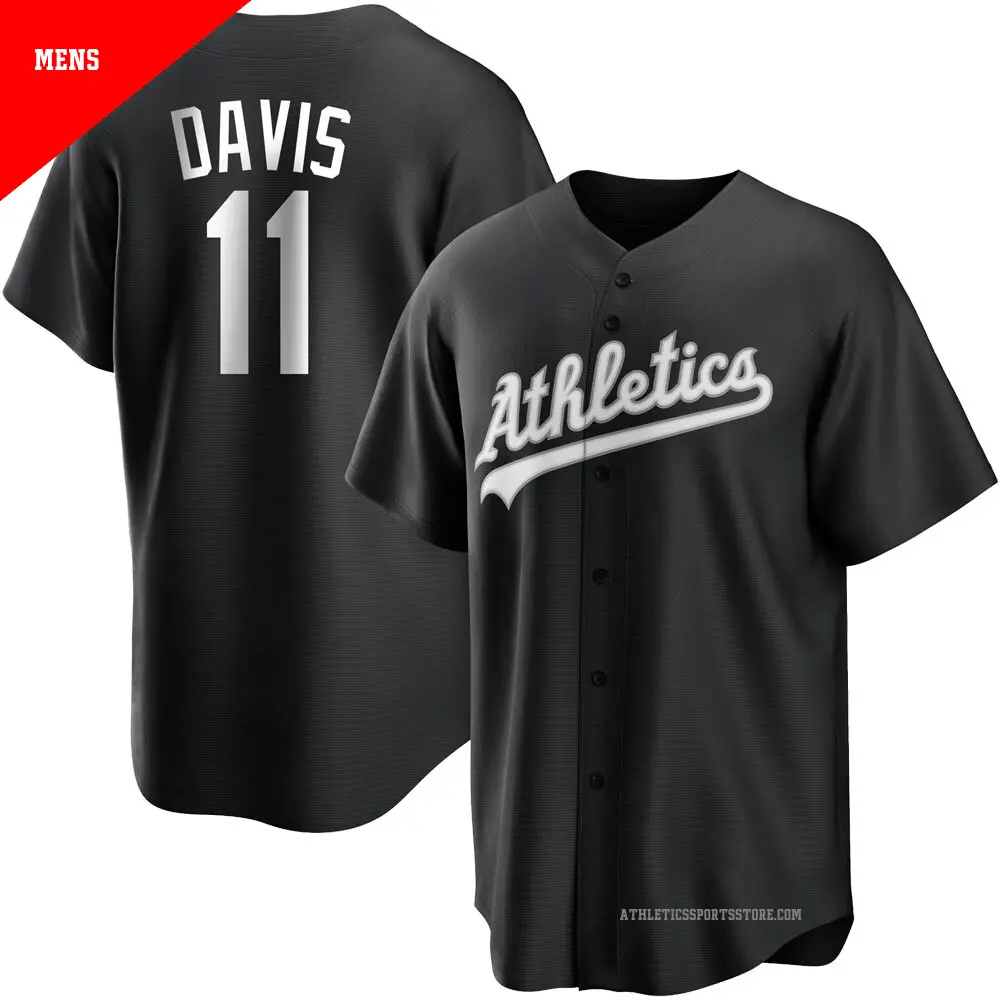 Men's ＃11 Khris Davis Oakland Athletics Black/White Replica Jersey