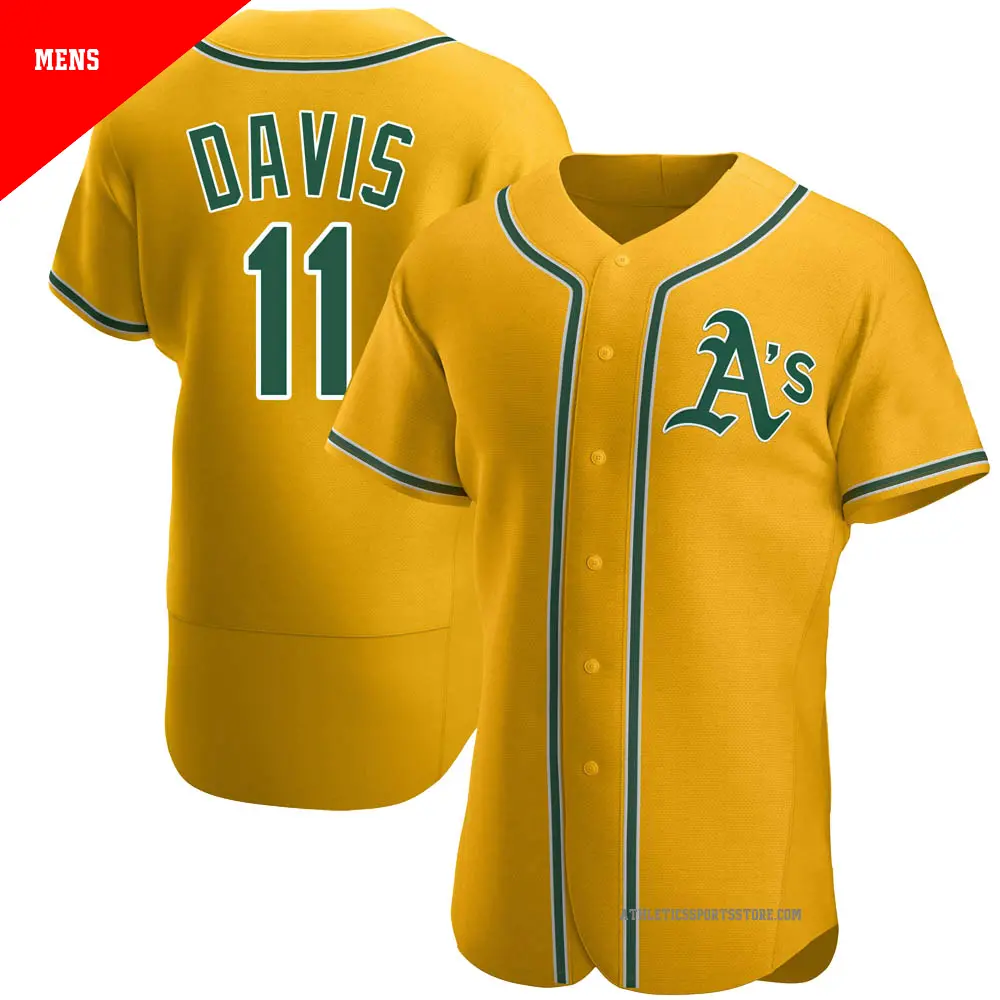 Men's ＃11 Khris Davis Oakland Athletics Gold Authentic Alternate Jersey