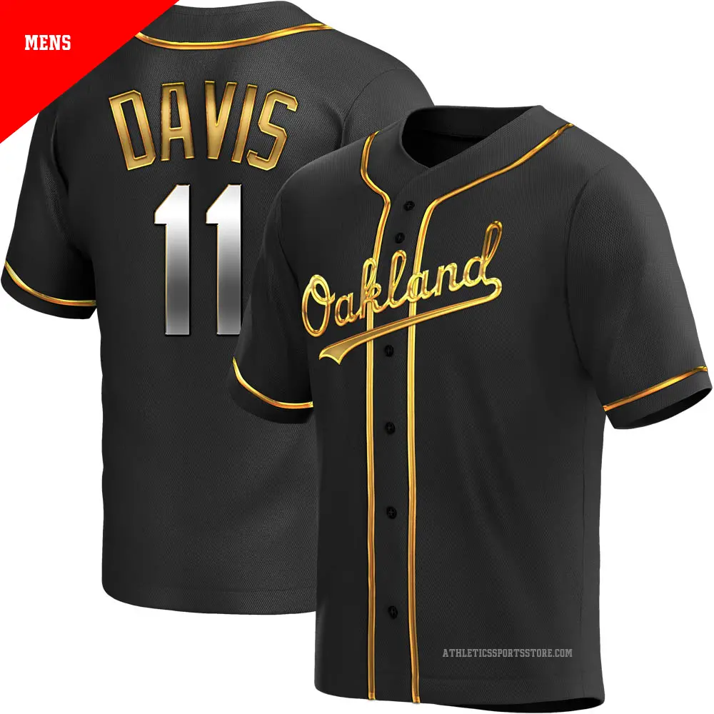 Men's ＃11 Khris Davis Oakland Athletics Gold Replica Black en Alternate Jersey