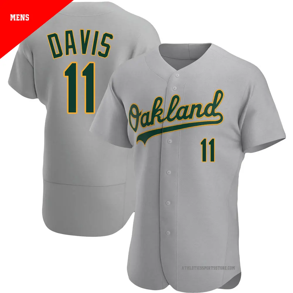 Men's ＃11 Khris Davis Oakland Athletics Gray Authentic Road Jersey