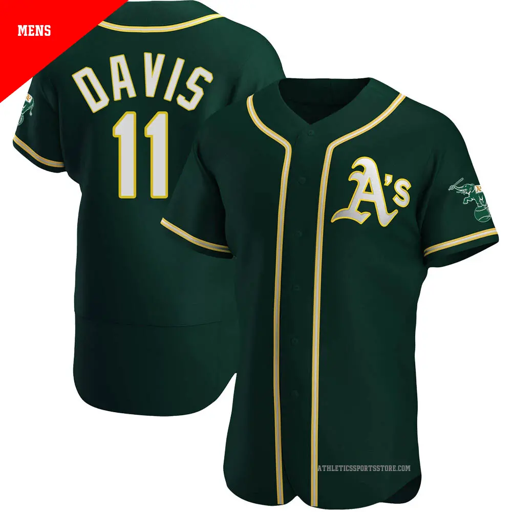 Men's ＃11 Khris Davis Oakland Athletics Green Authentic Alternate Jersey
