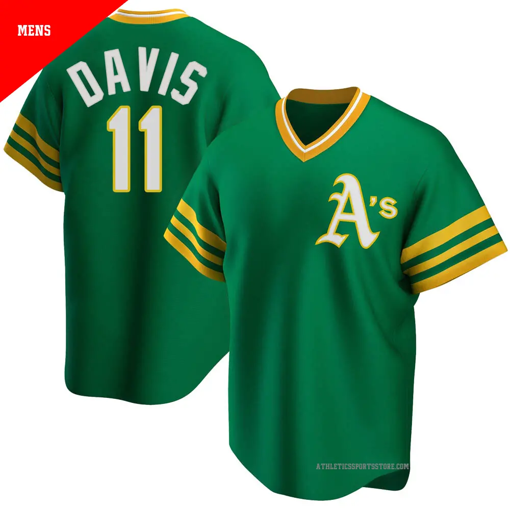 Men's ＃11 Khris Davis Oakland Athletics Green Replica R Kelly Road Cooperstown Collection Jersey