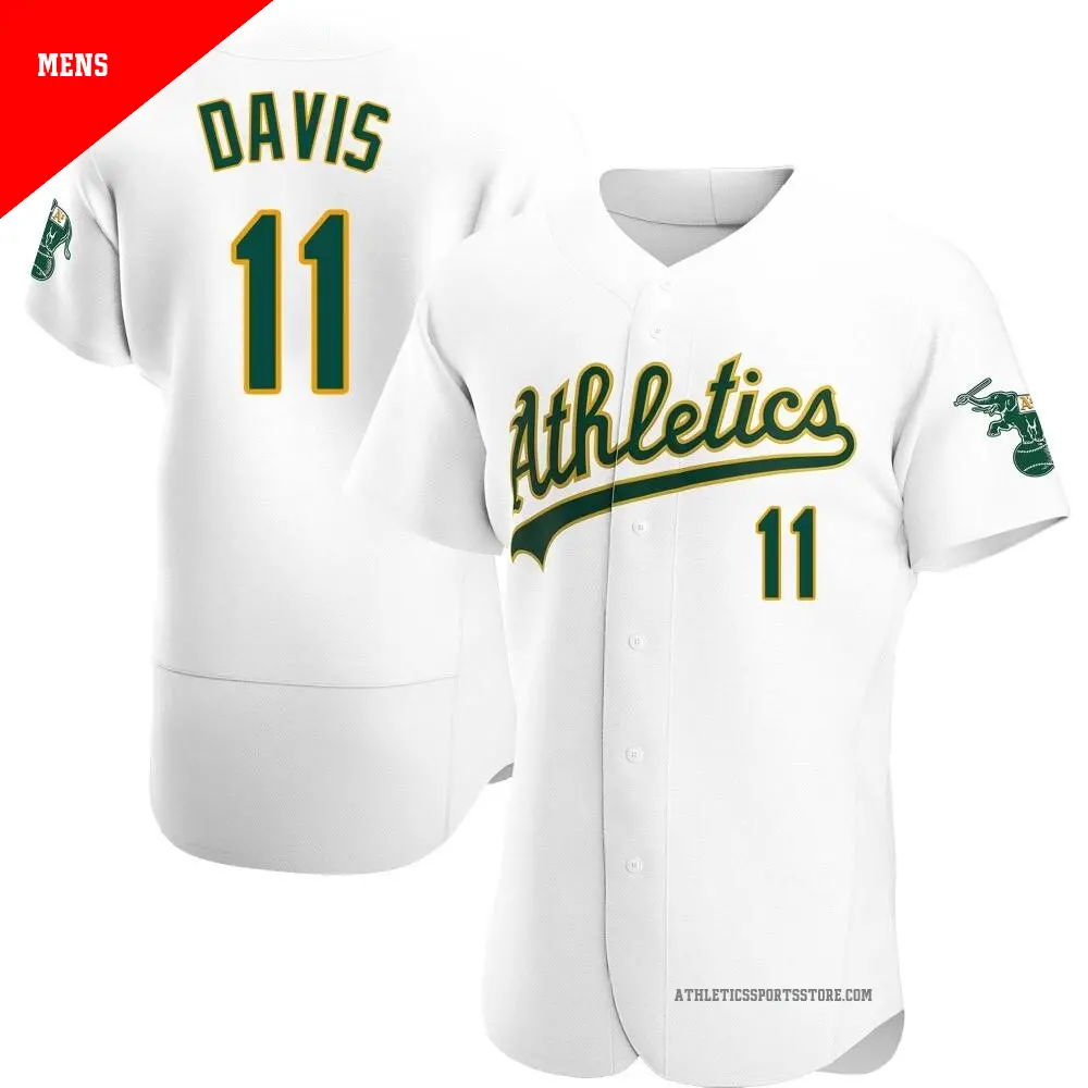 Men's ＃11 Khris Davis Oakland Athletics White Authentic Home Jersey