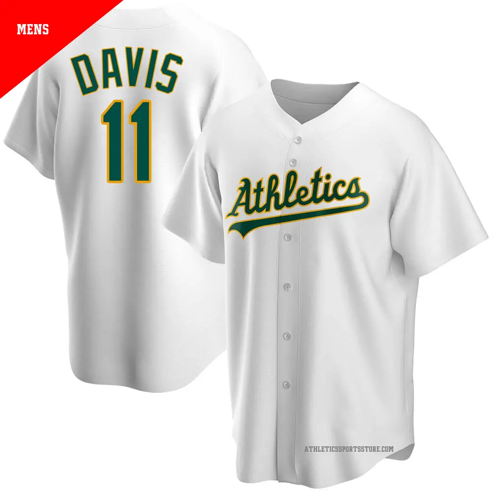 Men's ＃11 Khris Davis Oakland Athletics White Replica Home Jersey