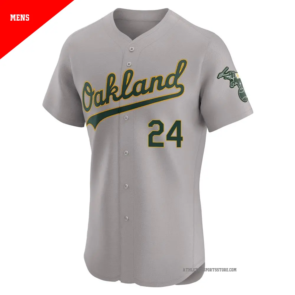 HENDERSON 24 レプリカユニフォーム グリーン Men's #24 Rickey Henderson Oakland Athletics Gray Elite Road Jersey