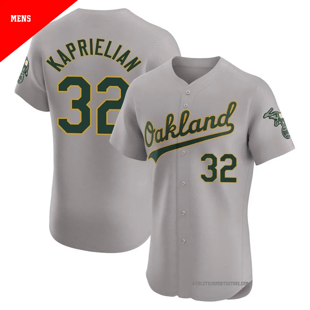 Men's ＃32 James Kaprielian Oakland Athletics Gray Elite Road Jersey