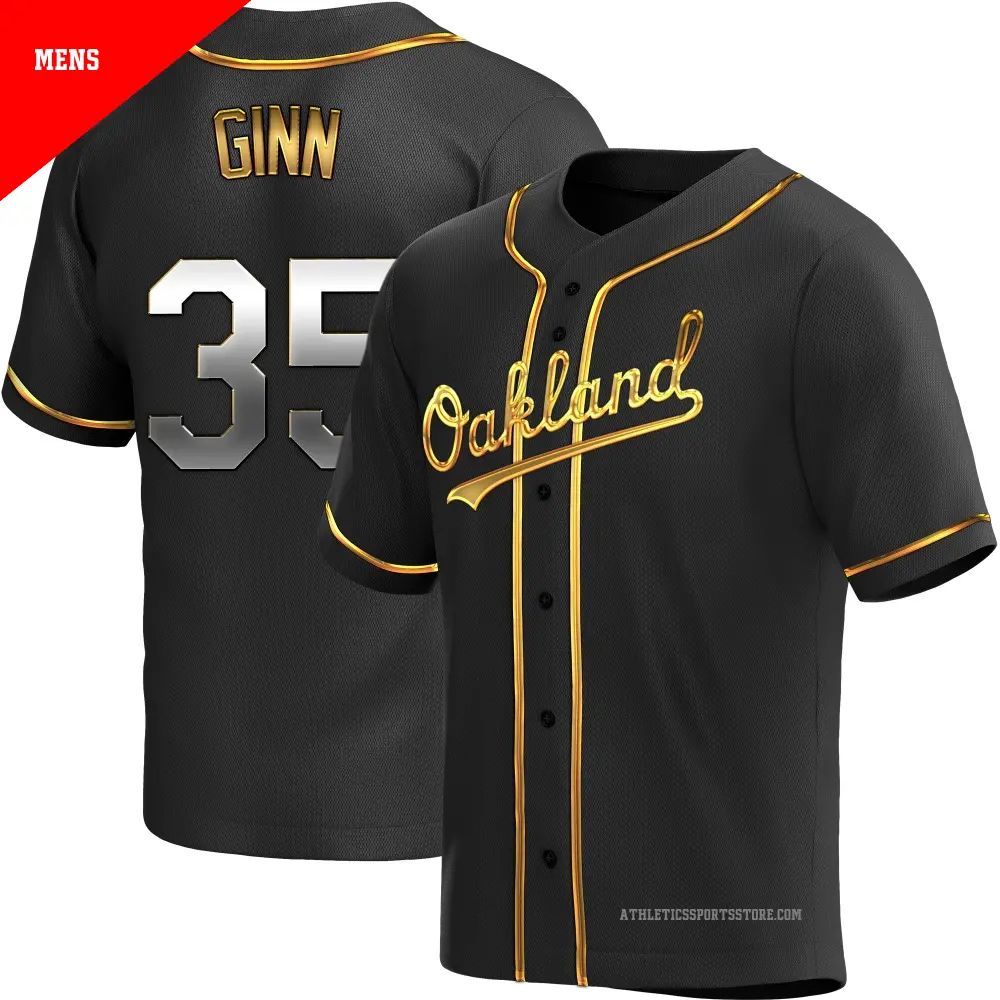 Men's ＃35 J.T. Ginn Oakland Athletics Gold Replica Black en Alternate Jersey