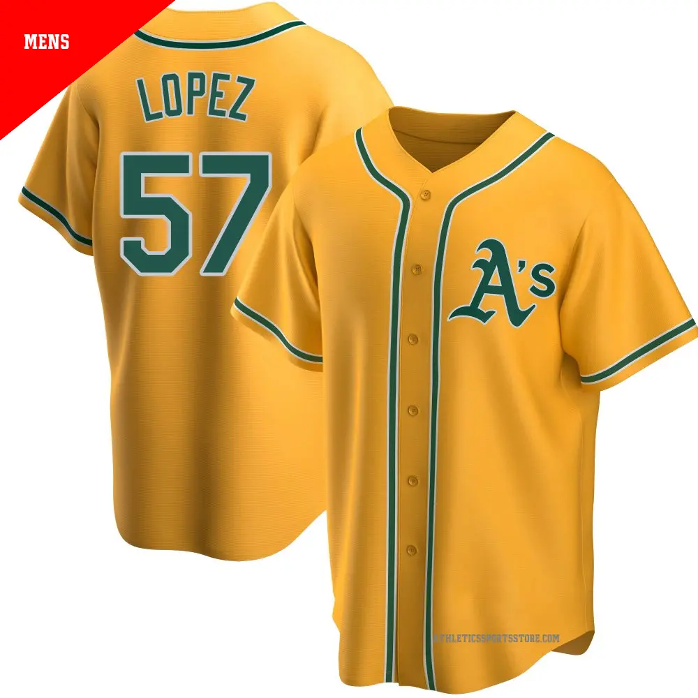 Men's #57 Jacob Lopez Oakland Athletics Gold Replica