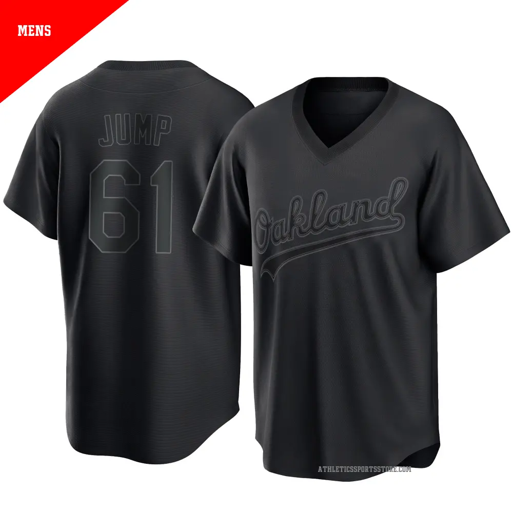 Men's ＃61 Gage Jump Oakland Athletics Black Replica Pitch Fashion Jersey