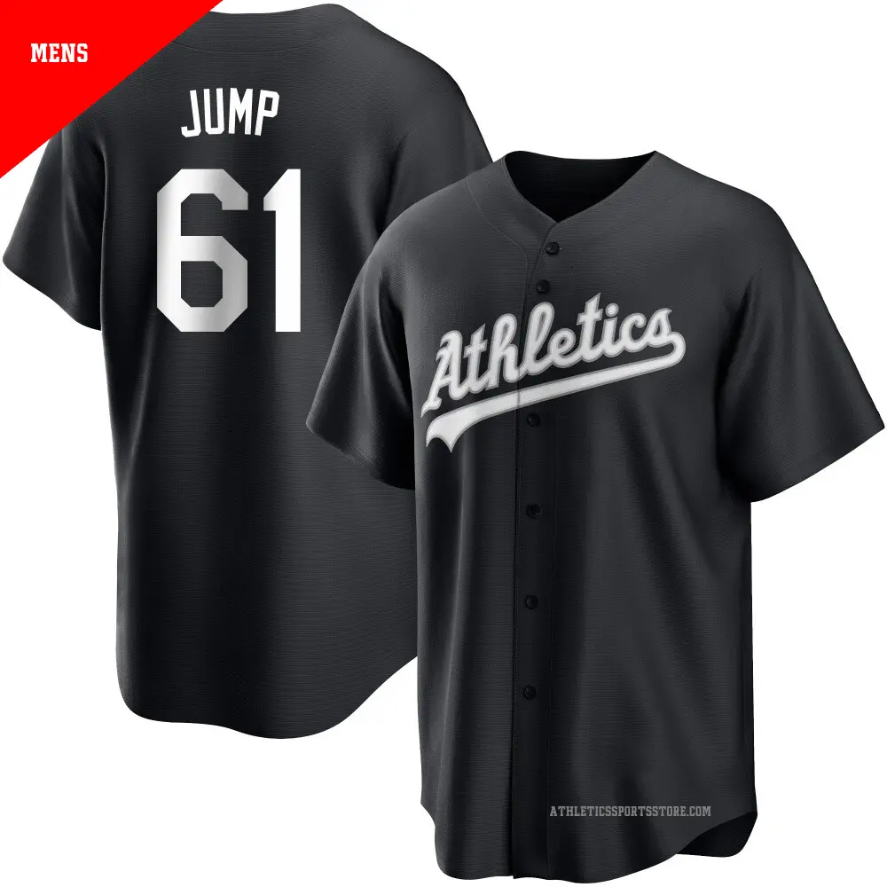 Men's ＃61 Gage Jump Oakland Athletics Black/White Replica Jersey