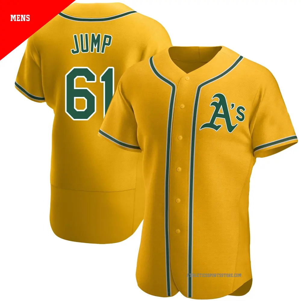 Men's ＃61 Gage Jump Oakland Athletics Gold Authentic Alternate Jersey