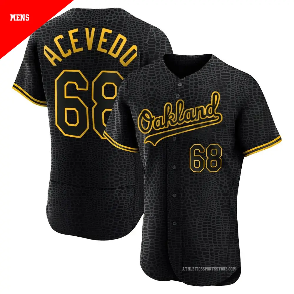 Men's ＃68 Domingo Acevedo Oakland Athletics Black Authentic Snake Skin City Jersey