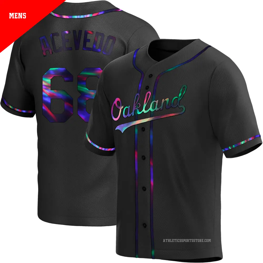 Men's ＃68 Domingo Acevedo Oakland Athletics Black Replica Holographic Alternate Jersey