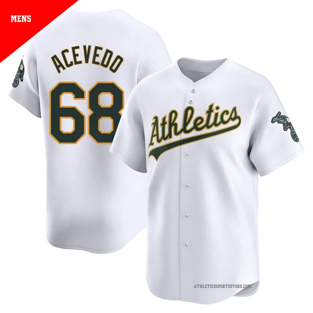 Men's ＃68 Domingo Acevedo Oakland Athletics White Limited Home Jersey