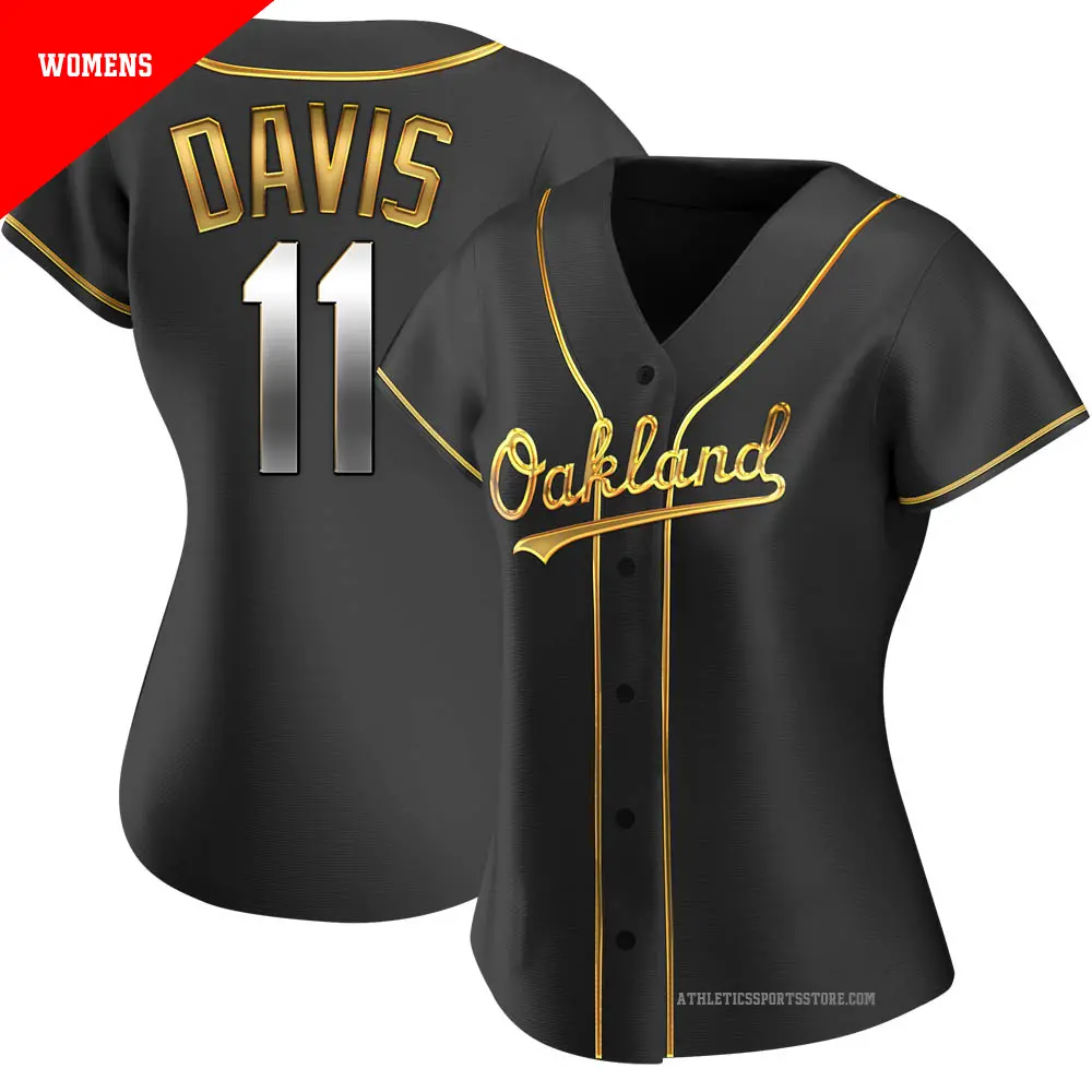 Women's ＃11 Khris Davis Oakland Athletics Gold Replica Black en Alternate Jersey