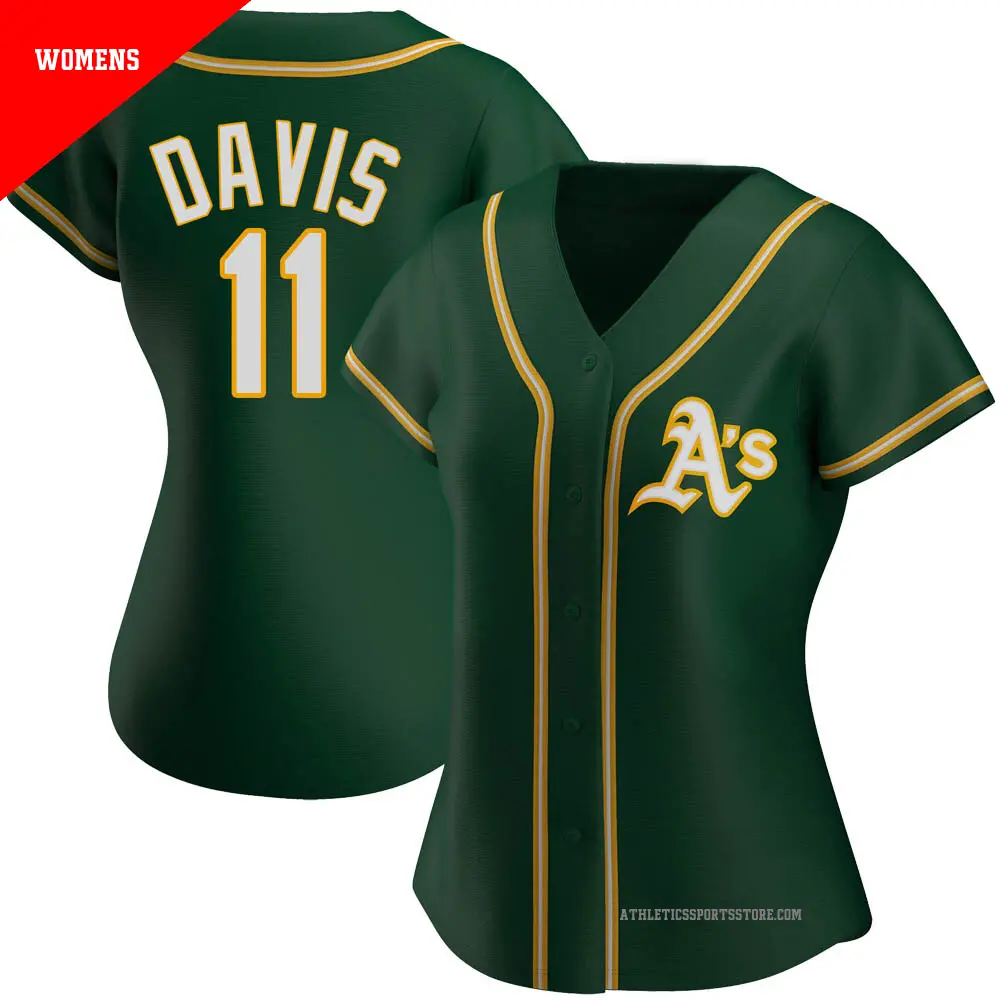 Women's ＃11 Khris Davis Oakland Athletics Green Authentic Alternate Jersey