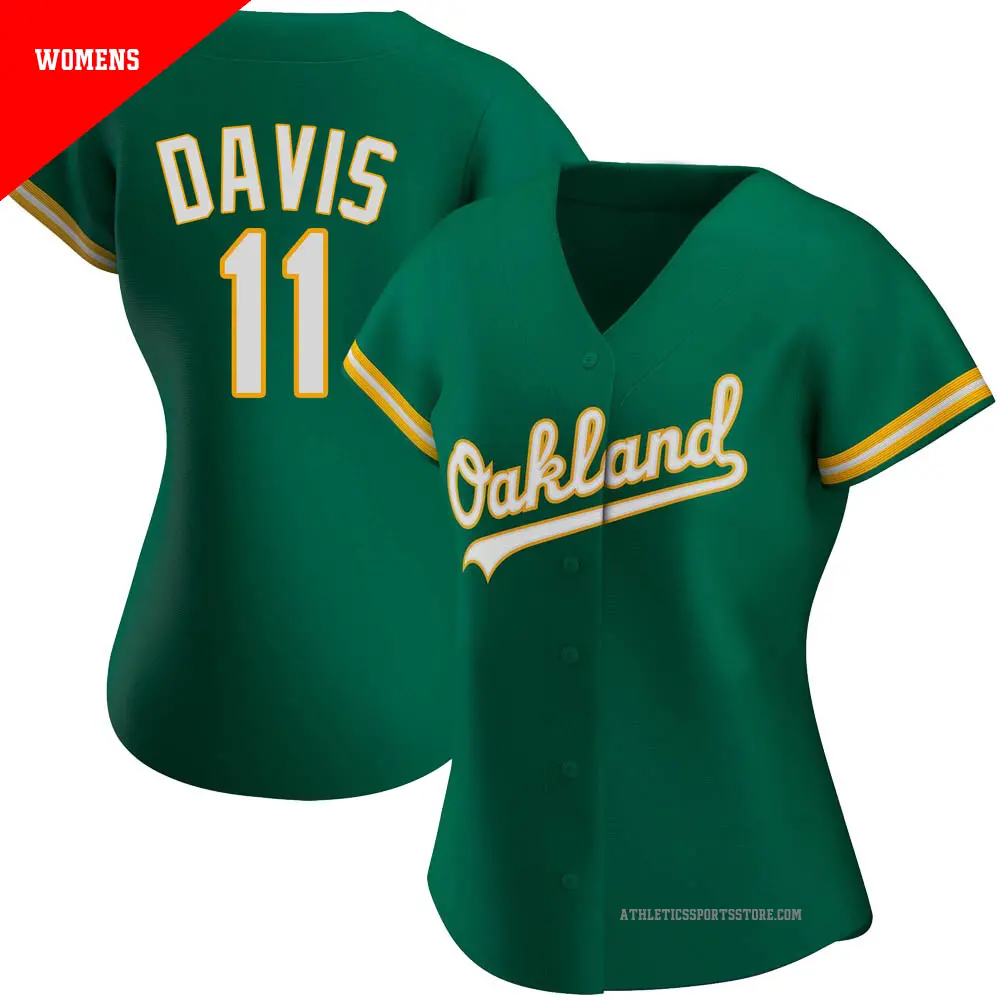 Women's ＃11 Khris Davis Oakland Athletics Green Authentic Kelly Alternate Jersey
