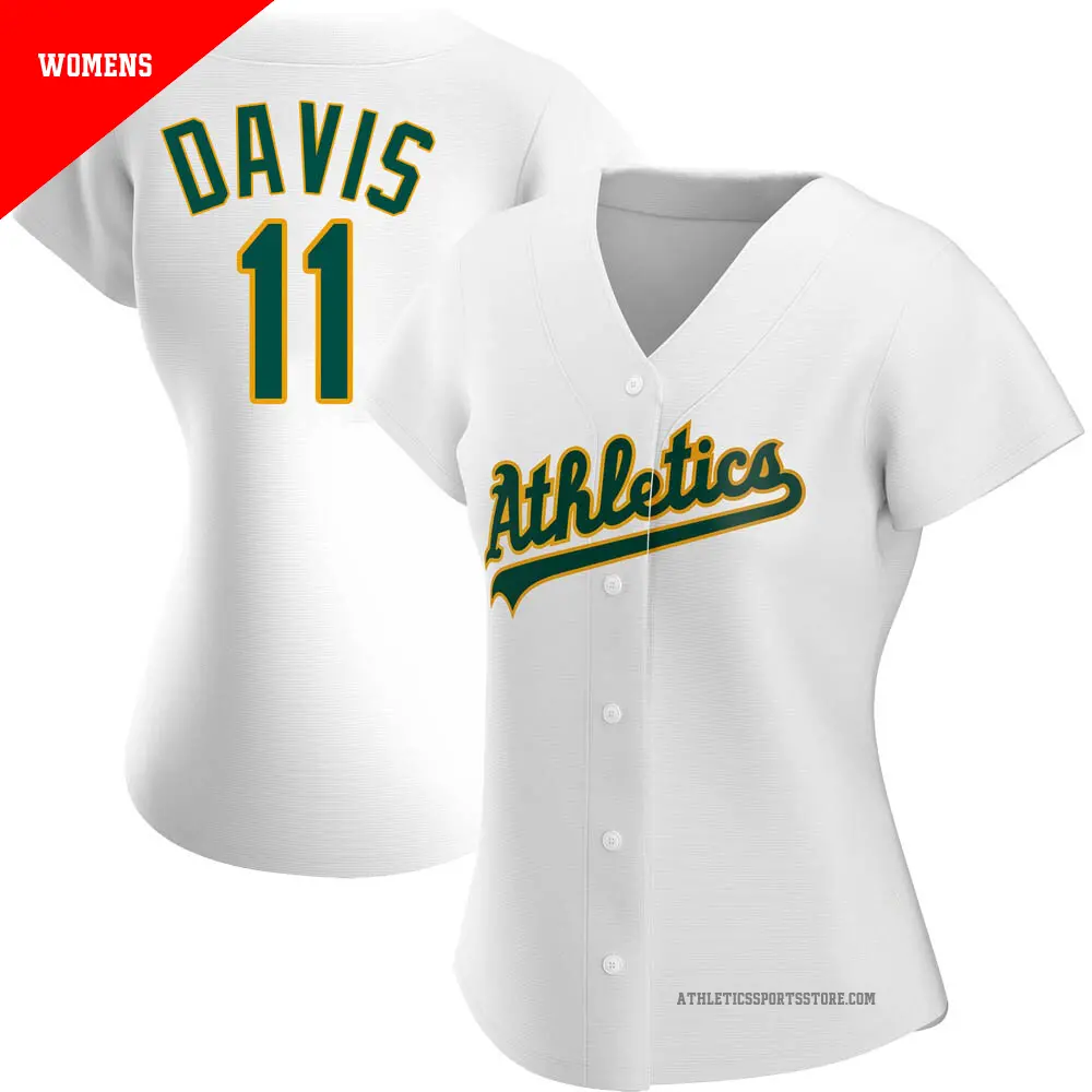 Women's ＃11 Khris Davis Oakland Athletics White Authentic Home Jersey