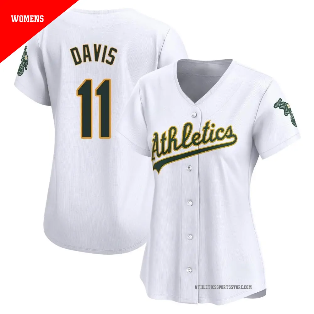 Women's ＃11 Khris Davis Oakland Athletics White Limited Home Jersey