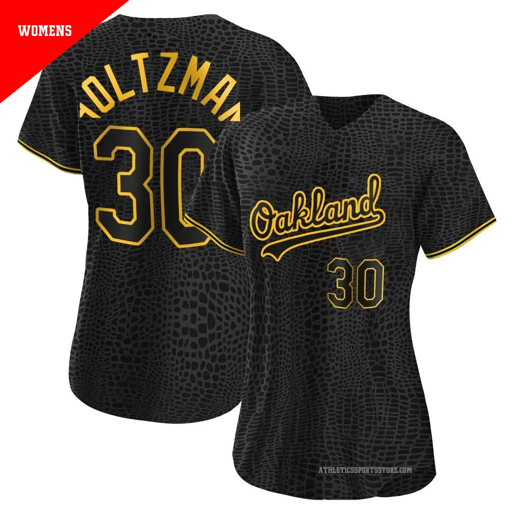 Women's ＃30 Ken Holtzman Oakland Athletics Black Replica Snake Skin City Jersey