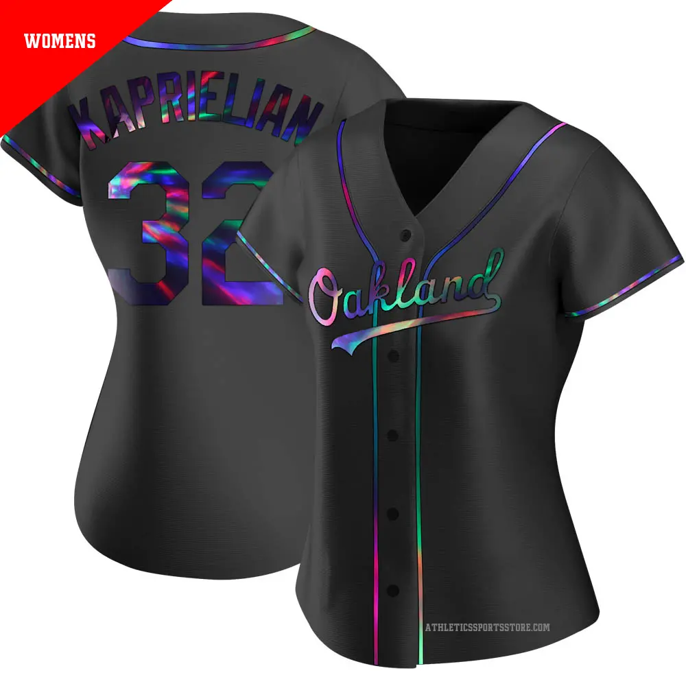 Women's ＃32 James Kaprielian Oakland Athletics Black Replica Holographic Alternate Jersey