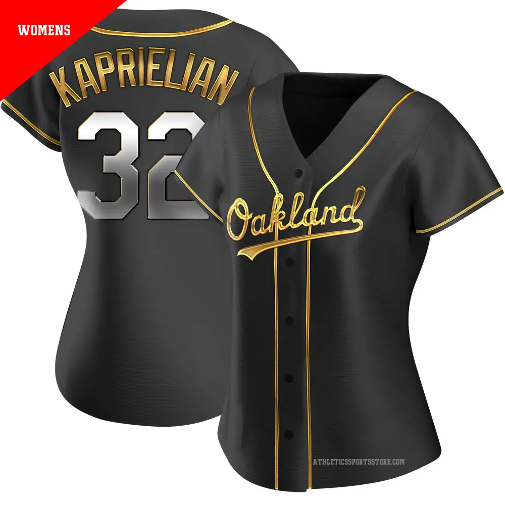 Women's ＃32 James Kaprielian Oakland Athletics Gold Replica Black en Alternate Jersey