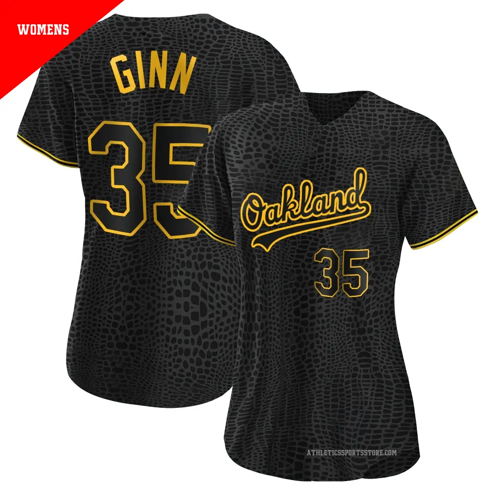 Women's ＃35 J.T. Ginn Oakland Athletics Black Authentic Snake Skin City Jersey