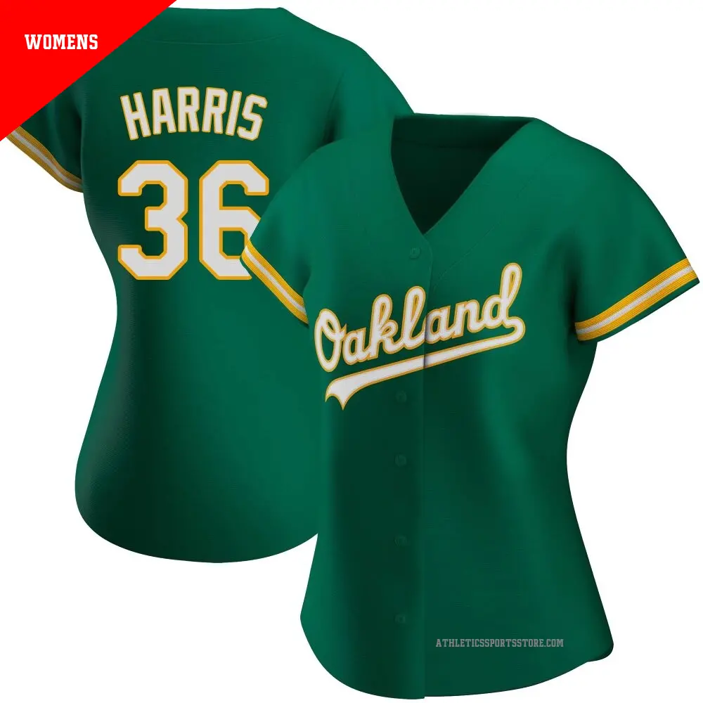 Women's ＃36 Hogan Harris Oakland Athletics Green Replica Kelly Alternate Jersey