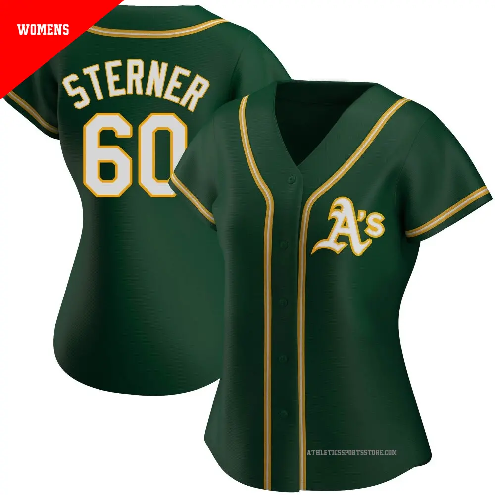 Women's ＃60 Justin Sterner Oakland Athletics Green Replica Alternate Jersey