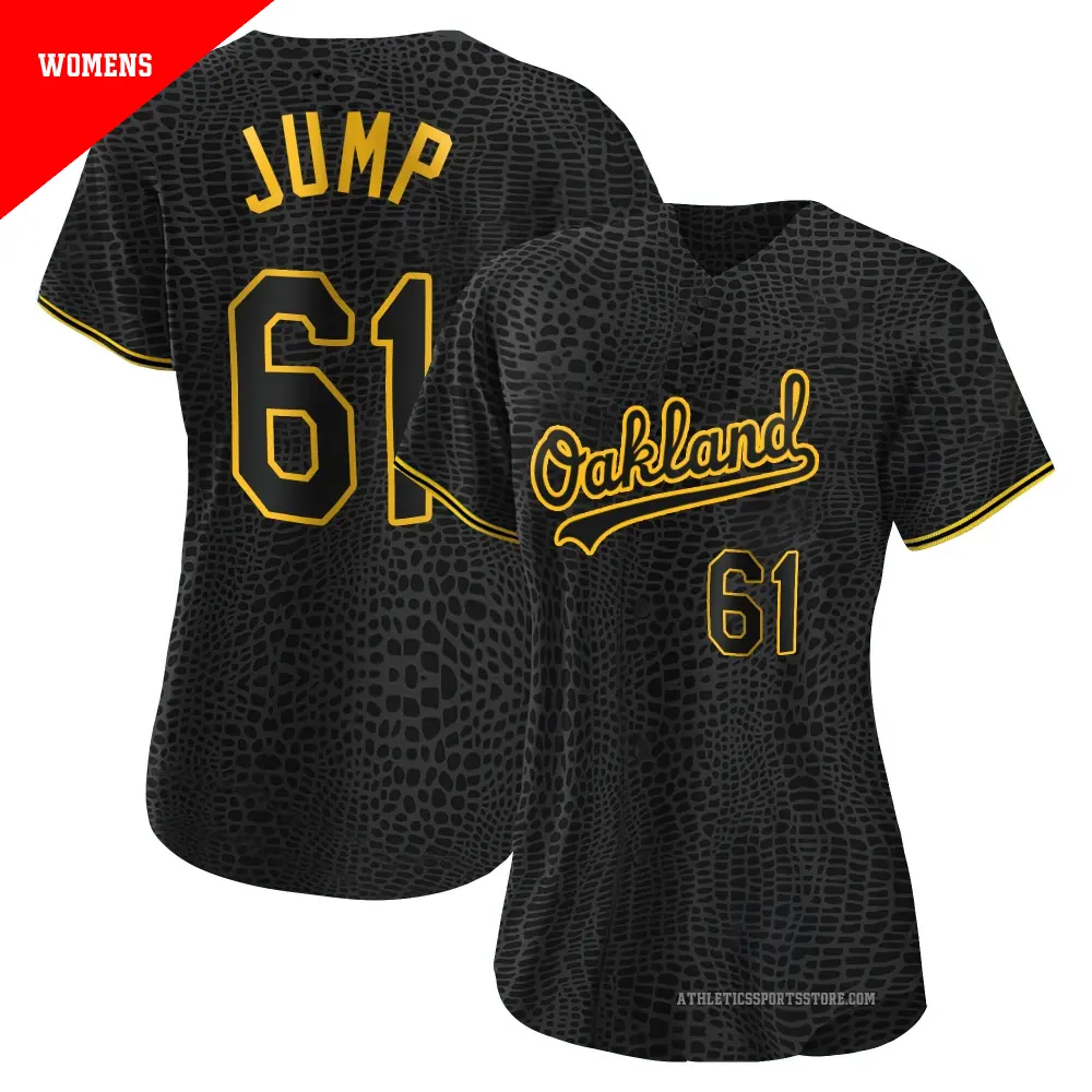 Women's ＃61 Gage Jump Oakland Athletics Black Replica Snake Skin City Jersey