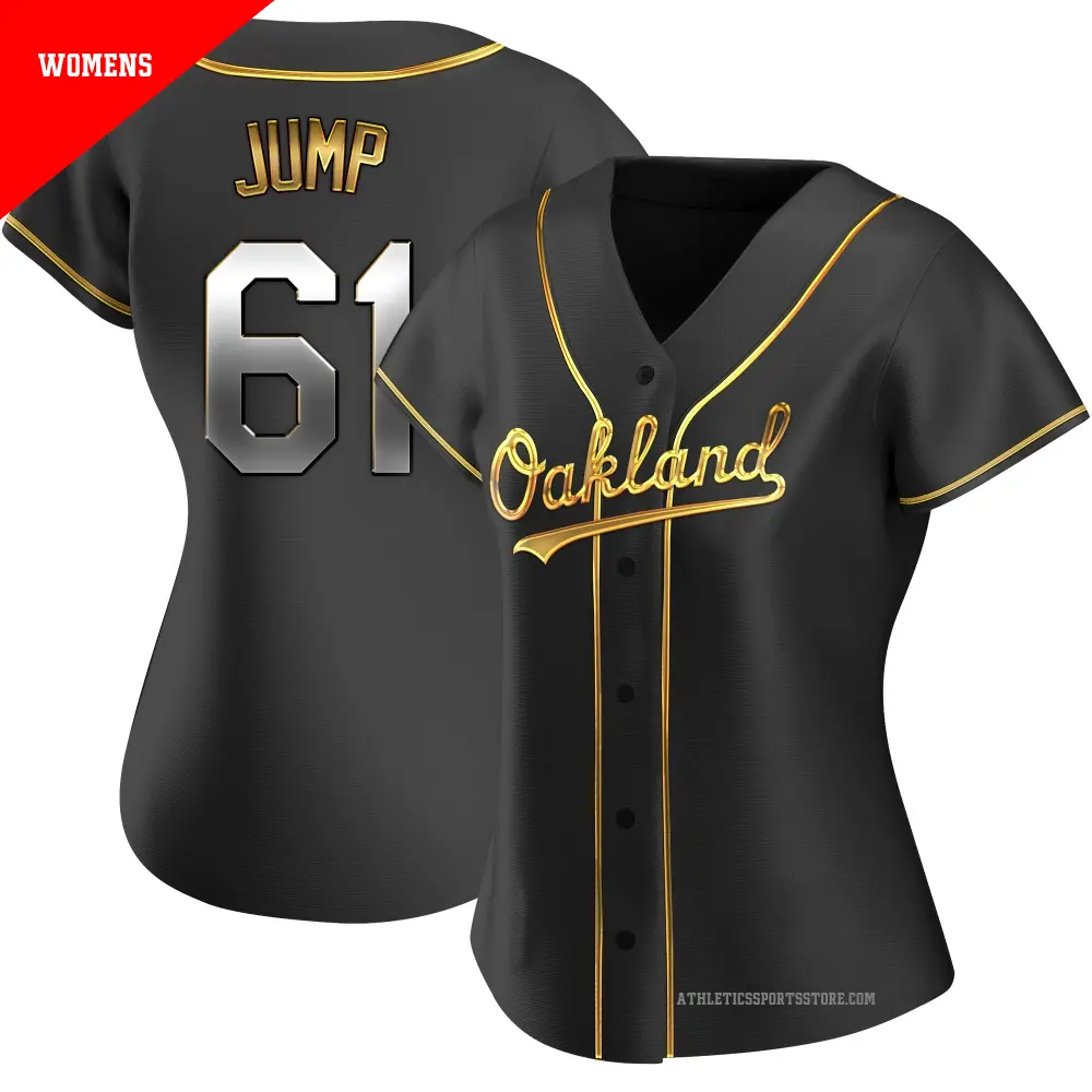 Women's ＃61 Gage Jump Oakland Athletics Gold Replica Black en Alternate Jersey
