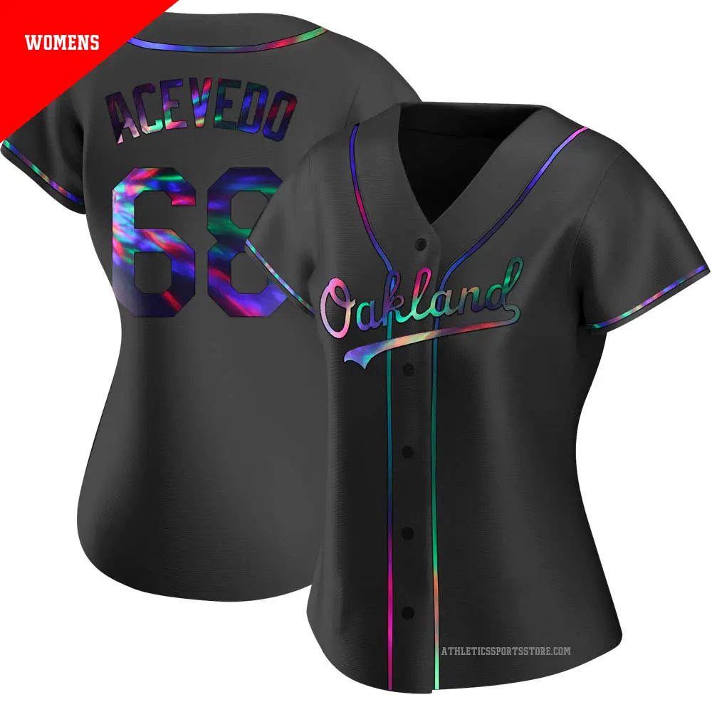 Women's ＃68 Domingo Acevedo Oakland Athletics Black Replica Holographic Alternate Jersey