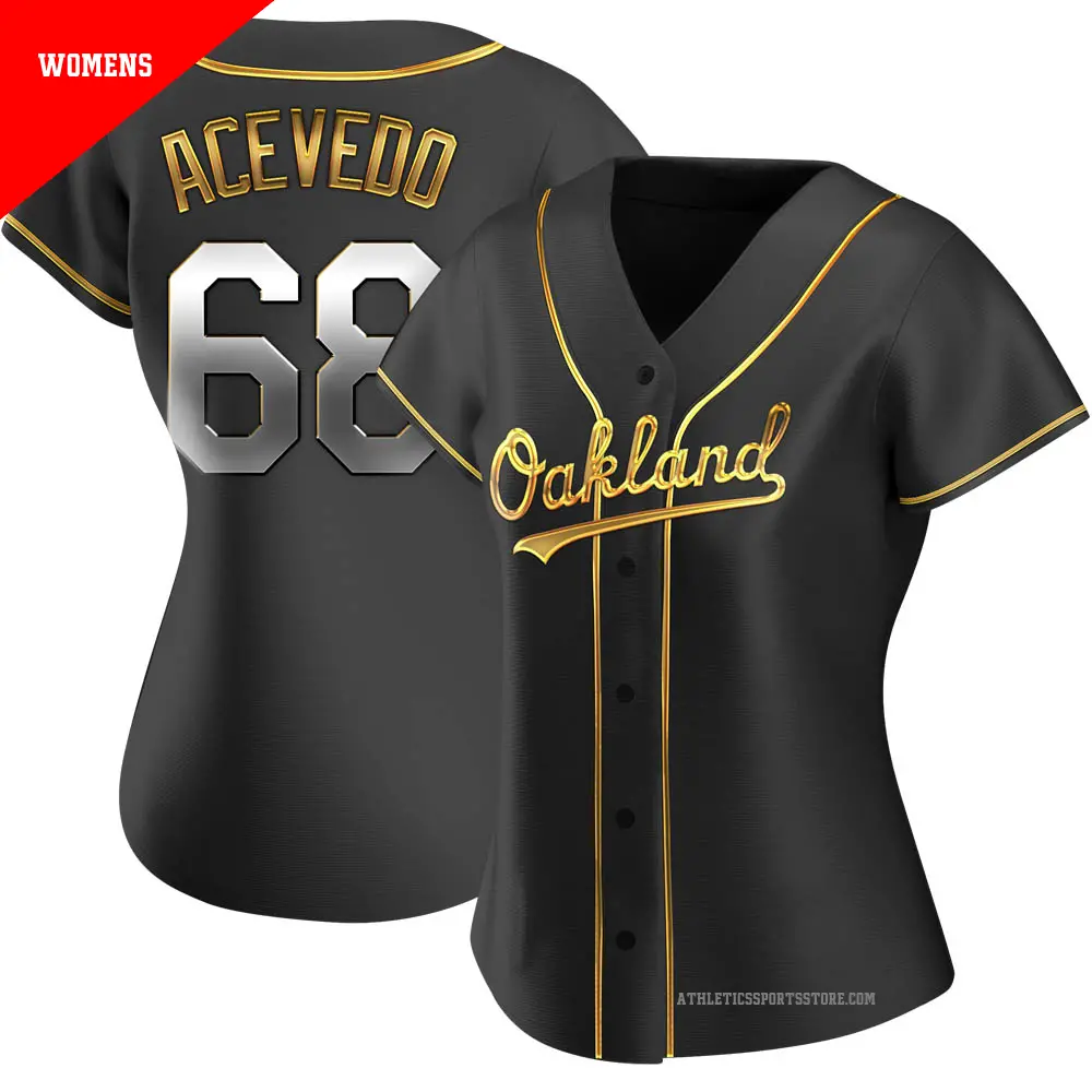 Women's ＃68 Domingo Acevedo Oakland Athletics Gold Replica Black en Alternate Jersey