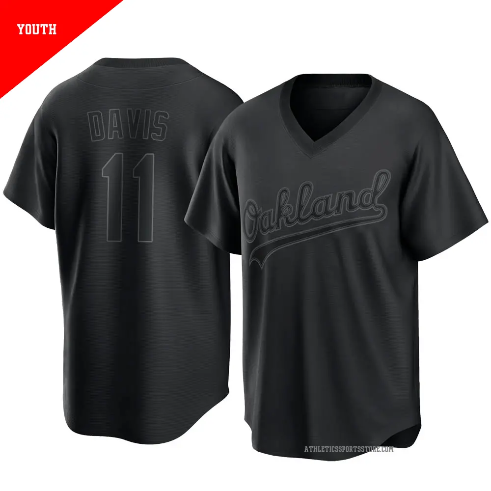 Youth ＃11 Khris Davis Oakland Athletics Black Replica Pitch Fashion Jersey