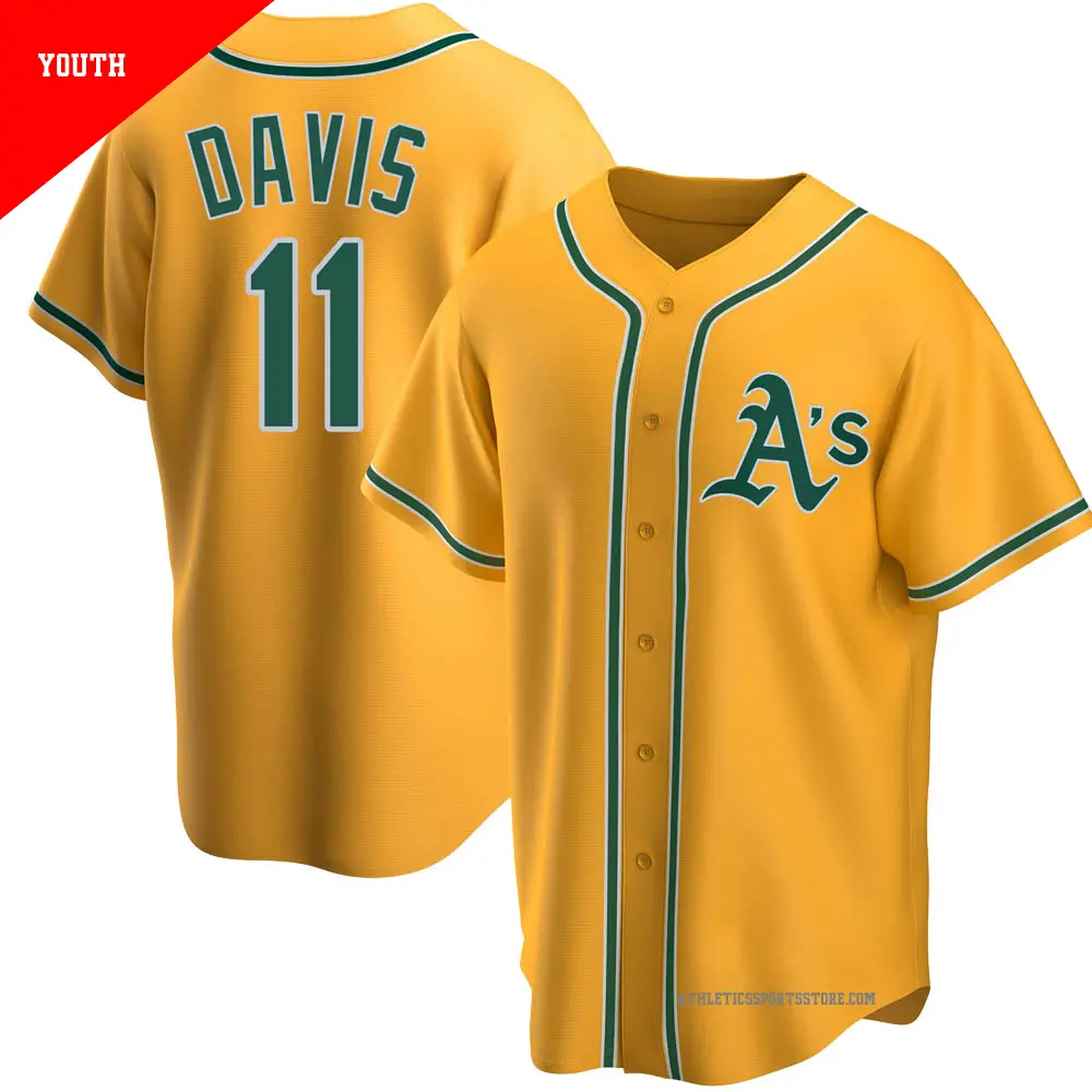 Youth ＃11 Khris Davis Oakland Athletics Gold Replica Alternate Jersey