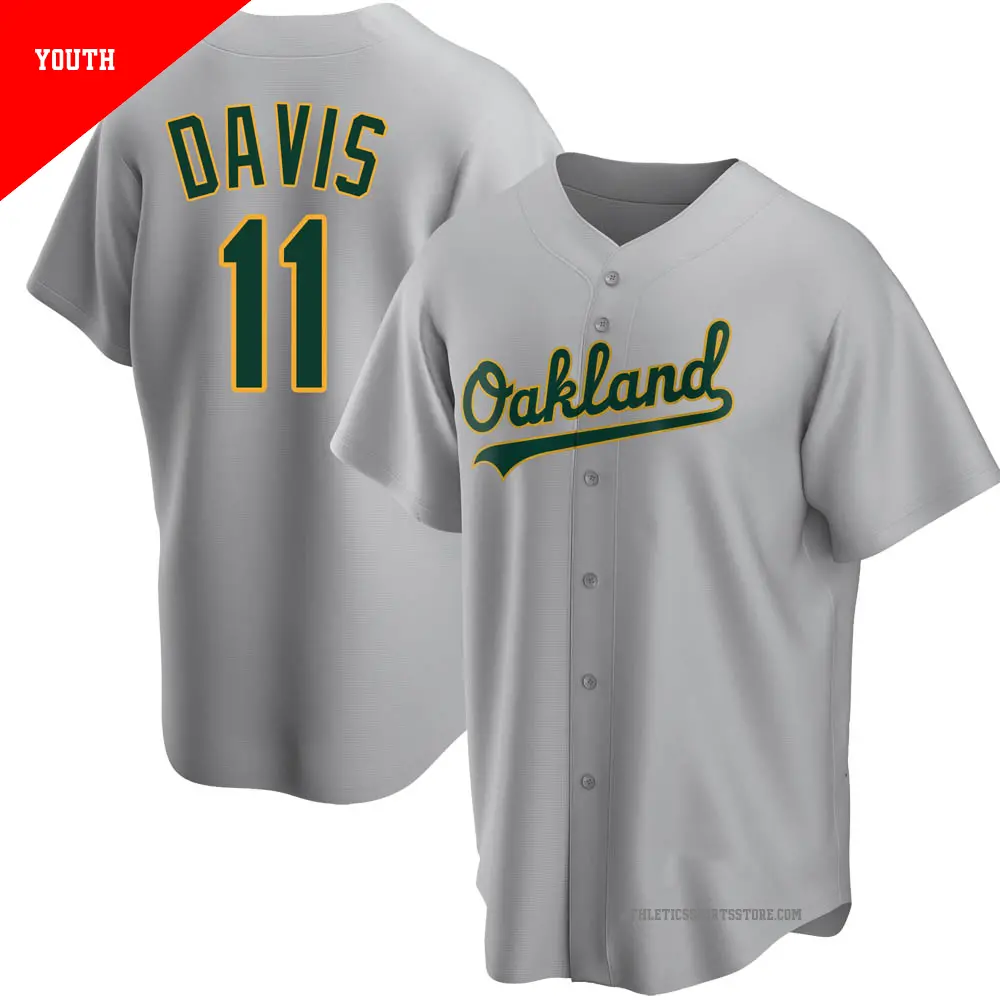 Youth ＃11 Khris Davis Oakland Athletics Gray Replica Road Jersey