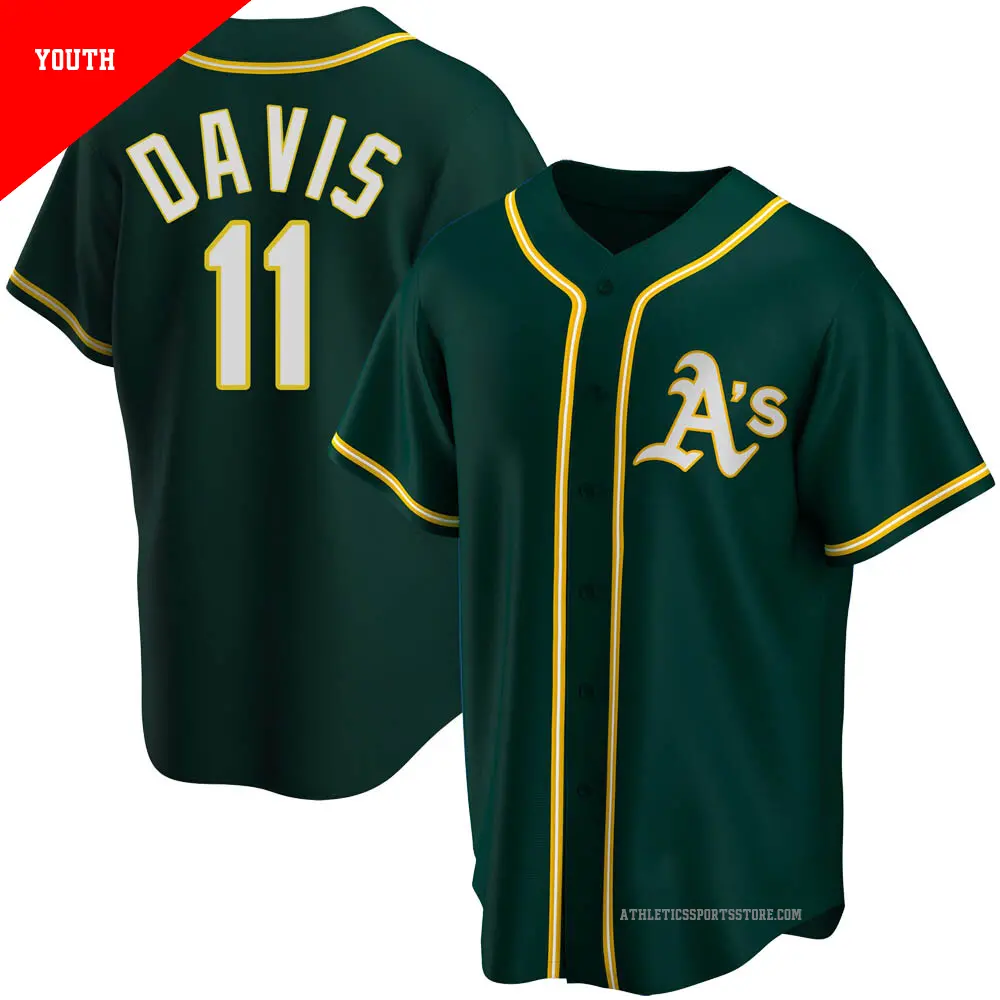 Youth ＃11 Khris Davis Oakland Athletics Green Replica Alternate Jersey