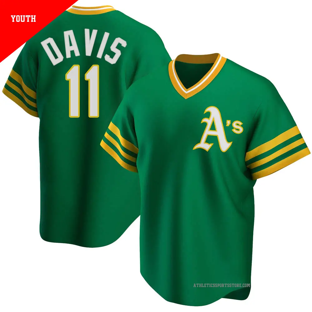 Youth ＃11 Khris Davis Oakland Athletics Green Replica R Kelly Road Cooperstown Collection Jersey