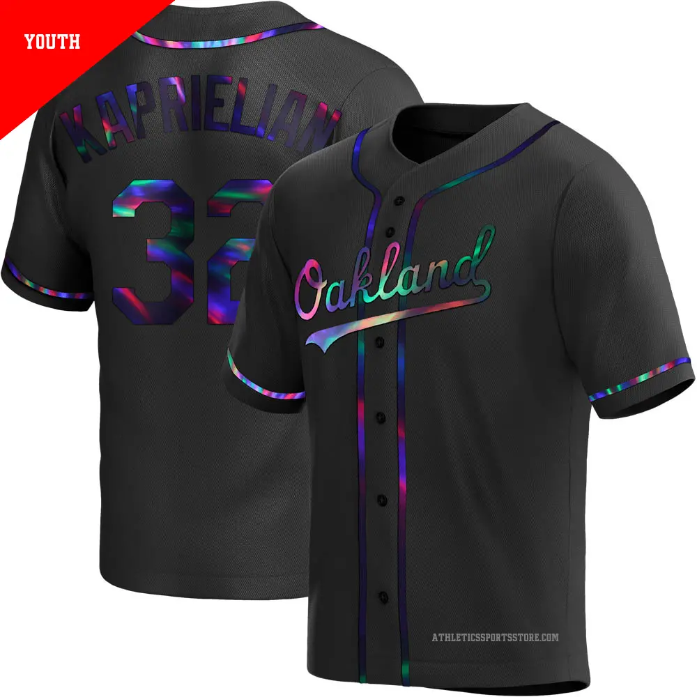 Youth ＃32 James Kaprielian Oakland Athletics Black Replica Holographic Alternate Jersey