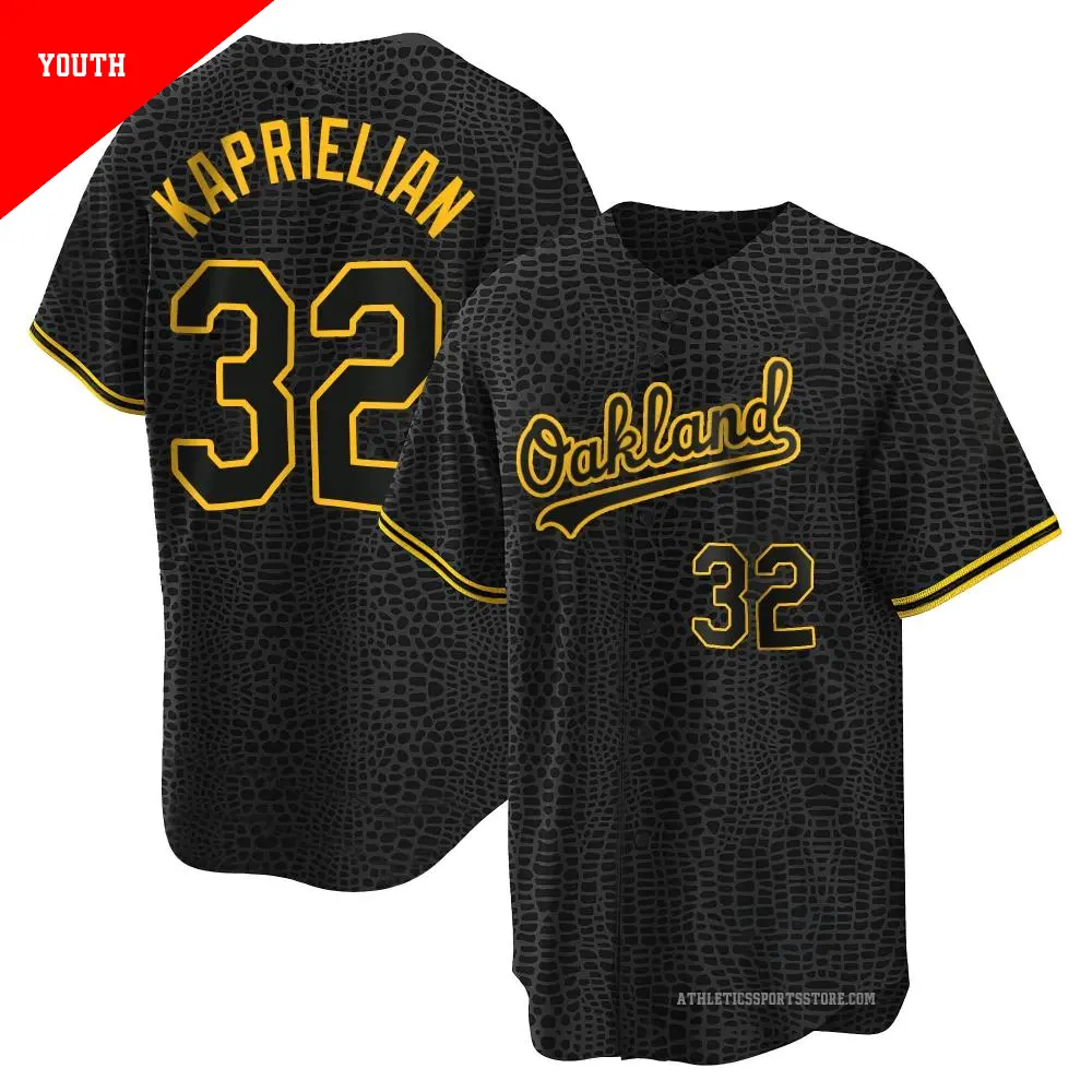 Youth ＃32 James Kaprielian Oakland Athletics Black Replica Snake Skin City Jersey