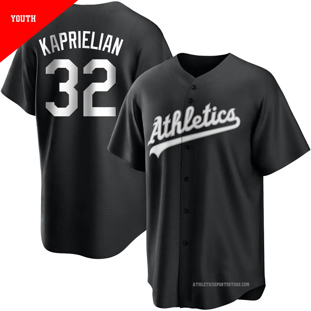 Youth ＃32 James Kaprielian Oakland Athletics Black/White Replica Jersey