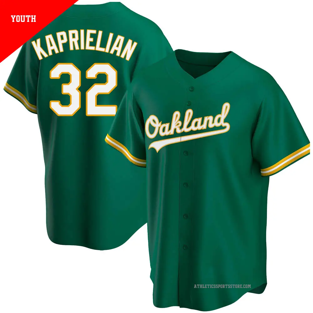 Youth ＃32 James Kaprielian Oakland Athletics Green Replica Kelly Alternate Jersey