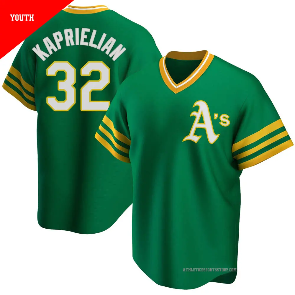 Youth ＃32 James Kaprielian Oakland Athletics Green Replica R Kelly Road Cooperstown Collection Jersey