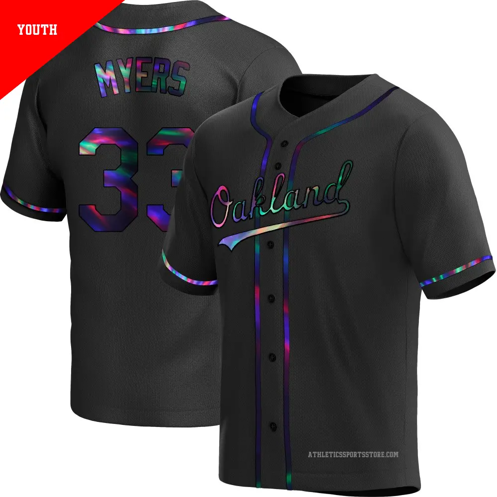 Youth ＃33 Mitchel Myers Oakland Athletics Black Replica Holographic Alternate Jersey