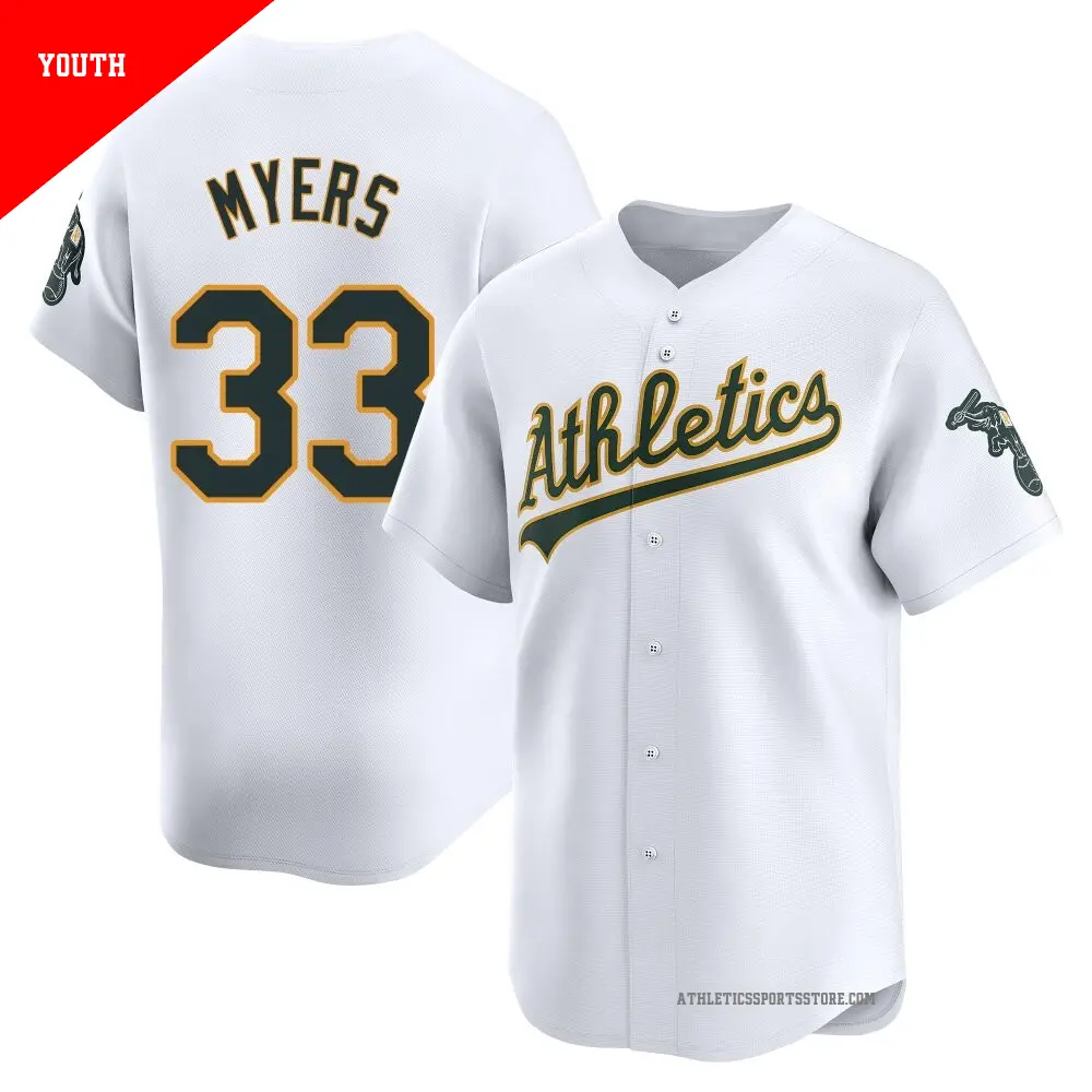 Youth ＃33 Mitchel Myers Oakland Athletics White Limited Home Jersey