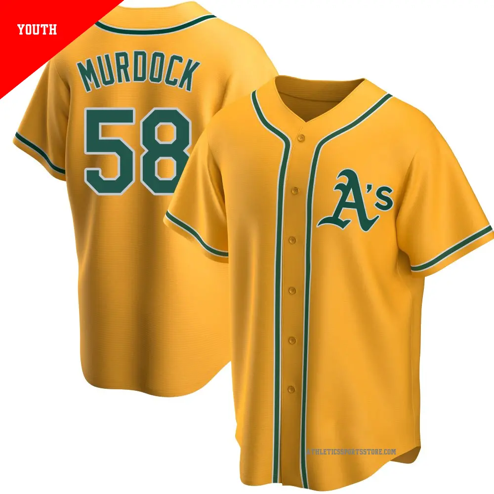 Youth ＃58 Noah Murdock Oakland Athletics Gold Replica Alternate Jersey