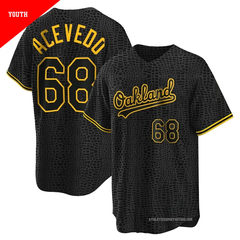 Youth ＃68 Domingo Acevedo Oakland Athletics Black Replica Snake Skin City Jersey